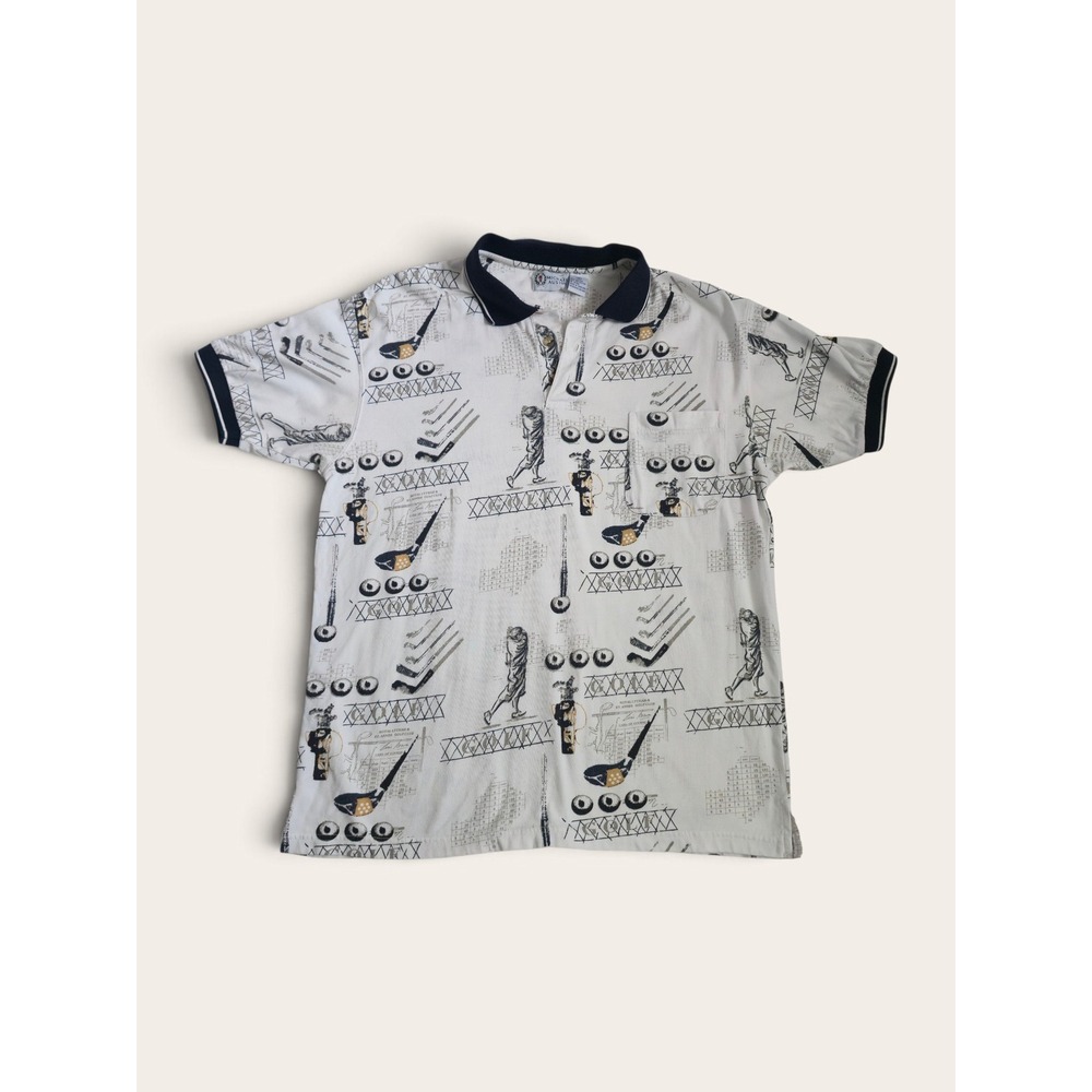 Michael Austin Men's White Vintage Golf Polo Retro Preppy All Over Print Graphic